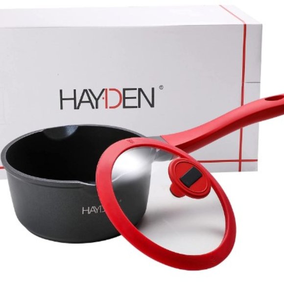 1.5QT - Nonstick Diecast Aluminium Saucepan w/ Glass Lid &...